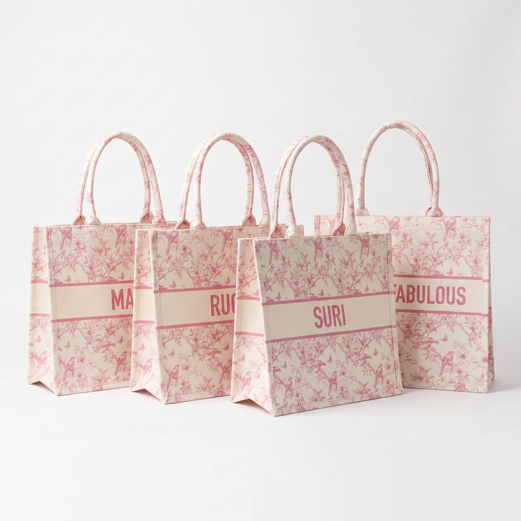 Pink and white floral tote