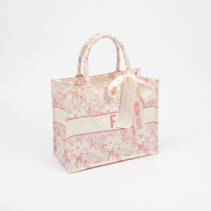 Pink bird toile tote