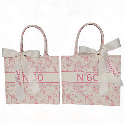 Pink bird toile tote
