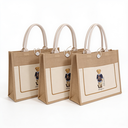 Burlap Button Tote