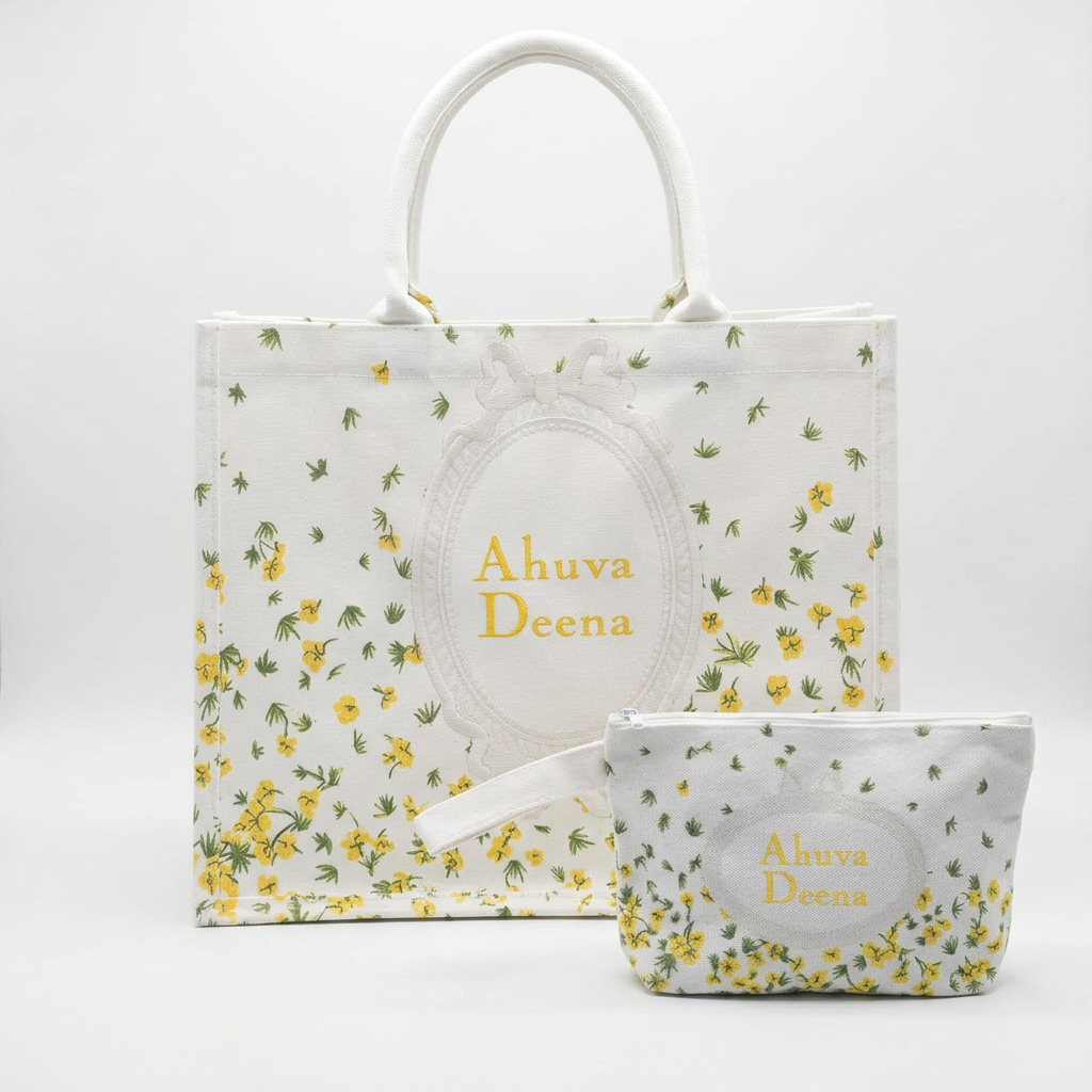 Dior inspired yellow and green summer tote