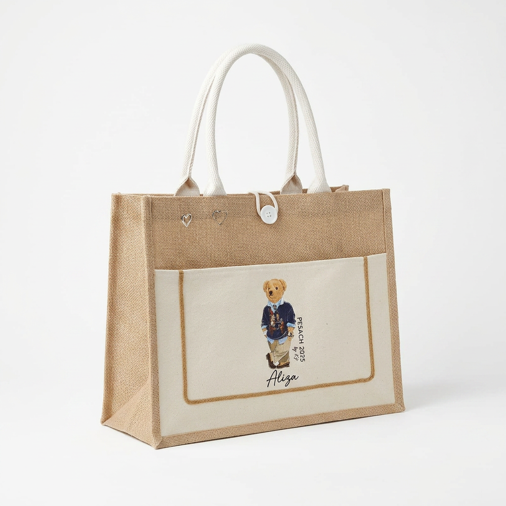 Burlap Button Tote