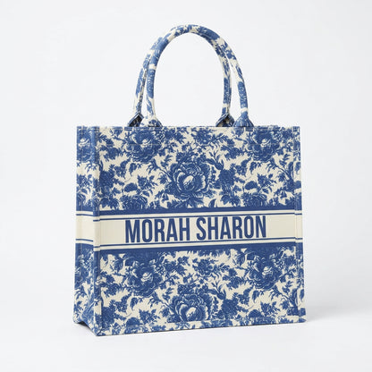 Blue and white floral tote