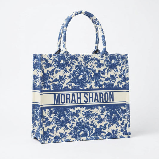 Blue and white floral tote