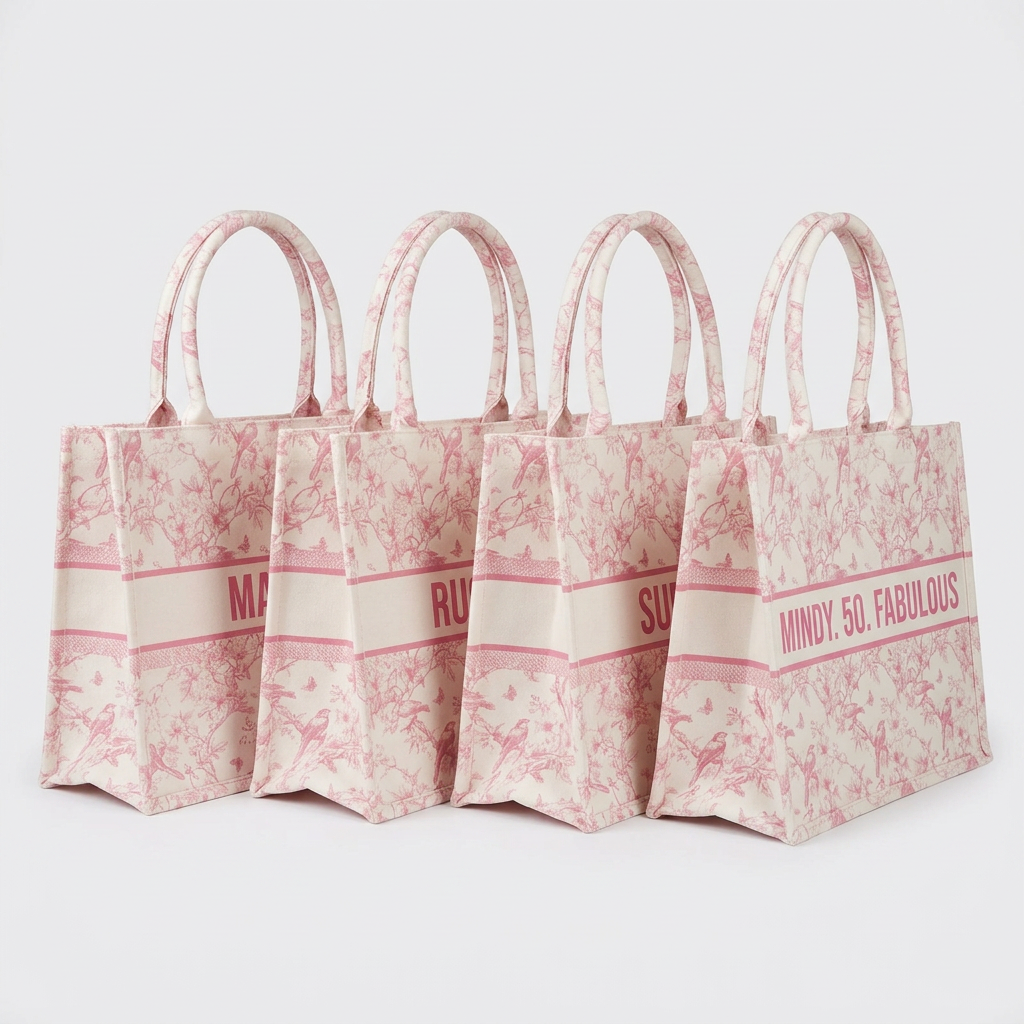 Pink and white floral tote