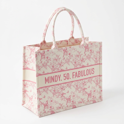 Pink bird toile tote